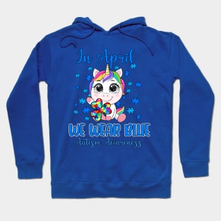 We Wear Blue Puzzle Pieces Shamrock Unicorn Autism Awareness Hoodie